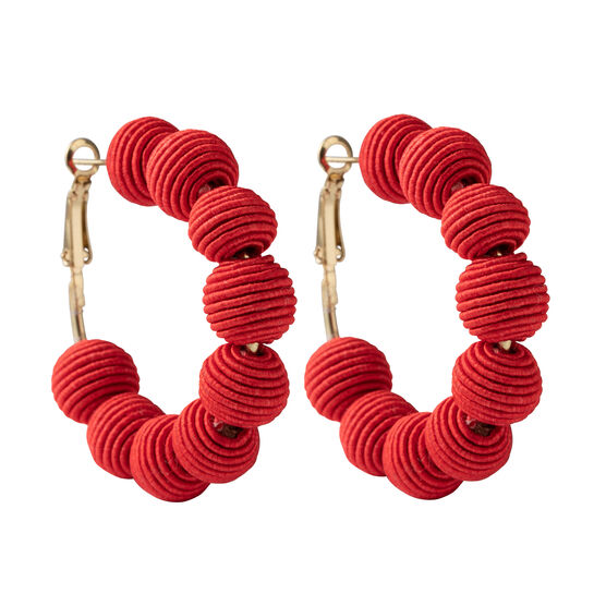 Red woven ball hoop earrings
